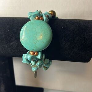 Turquoise and Gold Beaded Bracelet with Central Accent